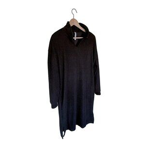 Black Knit Collared Long Sleeve Sweater Dress - Size Large
